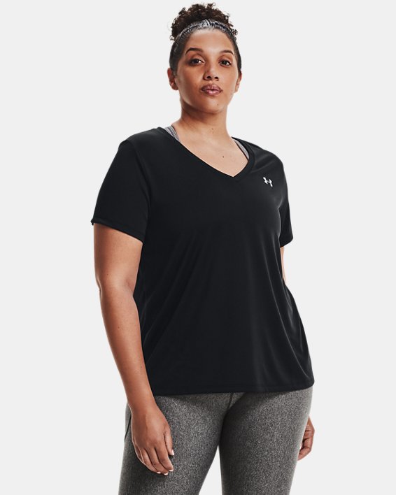 UA Tech™ - T-shirt à manches courtes et encolure en V pour femme, Black, pdpMainDesktop image number 0